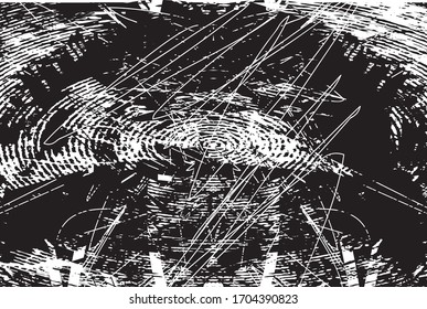 Unterdrückter Hintergrund in schwarz-weißer Textur mit Punkten, Flecken, Kratzern und Linien. Abstrakte Vektorillustration-Illustration