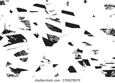 Distressed background in black and white texture with dots, spots, scratches and lines. Abstract vector illustration