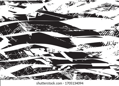 Distressed background in black and white texture with dots, spots, scratches and lines. Abstract vector illustration