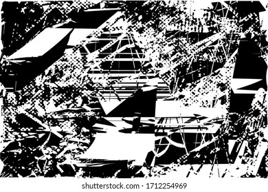 Distressed background in black and white texture with  grass, scratches and lines. Abstract vector illustration.