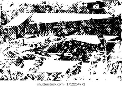 Distressed background in black and white texture with  grass, scratches and lines. Abstract vector illustration.