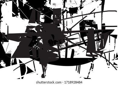 Distressed background in black and white texture with  grass, scratches and lines. Abstract vector illustration