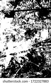 Fondo perturbado en textura en blanco y negro con puntos, arañazos y líneas. Ilustración abstracta vectorial.