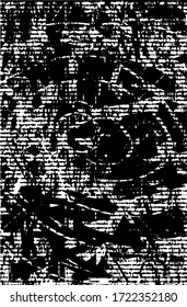 Distressed background in black and white texture with  dots, scratches and lines. Abstract vector illustration.