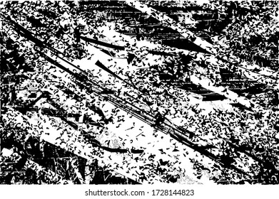 Distressed background in black and white texture with dots, spots, scratches and lines. Abstract vector illustration