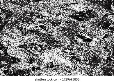Distressed background in black and white texture with dots, spots, scratches and lines. Abstract vector illustration