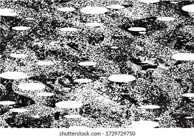 Distressed background in black and white texture with dots, spots, scratches and lines. Abstract vector illustration