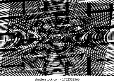Hintergrund in schwarz-weißer Textur mit Punkten, Flecken, Kratzern und Linien. Abstrakte Vektorgrafik