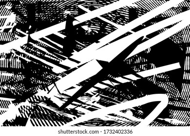 Fondo perturbado en textura en blanco y negro con puntos, puntos, arañazos y líneas. Ilustración del vector abstracto