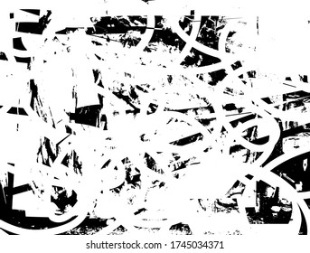 Distressed background in black and white texture with dots, spots, scratches and lines. Abstract vector illustration.