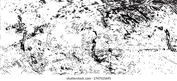Distressed background in black and white texture with dots, spots, scratches and lines. Abstract vector illustration.