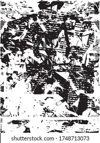 Distressed background in black and white texture with dots, spots, scratches and lines. Abstract vector illustration.