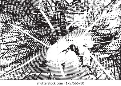 Fondo perturbado en textura en blanco y negro con puntos, puntos, arañazos y líneas. Ilustración del vector abstracto.