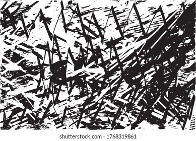 Distressed background in black and white texture with dots, spots, scratches and lines. Abstract vector illustration.