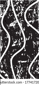 Fondo perturbado en textura en blanco y negro con puntos, puntos, arañazos y líneas. Ilustración del vector abstracto.