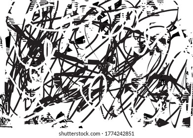 Distressed background in black and white texture with dots, spots, scratches and lines. Abstract vector illustration.