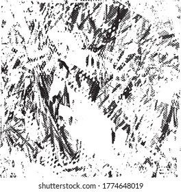 Fondo perturbado en textura en blanco y negro con puntos, puntos, arañazos y líneas. Ilustración del vector abstracto.