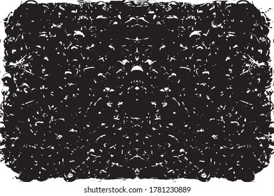 Fondo perturbado en textura en blanco y negro con puntos, puntos, arañazos y líneas. Ilustración del vector abstracto.