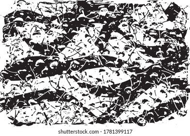 Distressed background in black and white texture with dots, spots, scratches and lines. Abstract vector illustration.