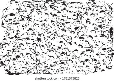 Distressed background in black and white texture with dots, spots, scratches and lines. Abstract vector illustration.