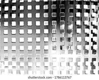 Fondo perturbado en textura en blanco y negro con puntos, puntos, arañazos y líneas. Ilustración del vector abstracto.