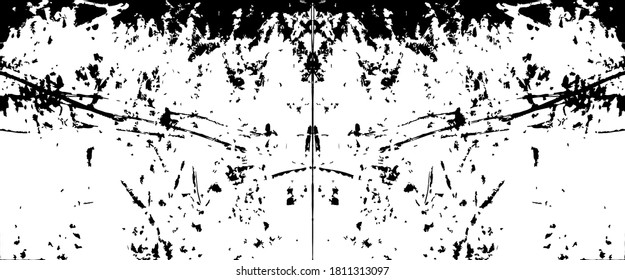 Distressed background in black and white texture with dots, spots, scratches and lines. Abstract vector illustration