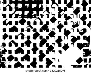 Distressed background in black and white texture with dots, spots, scratches and lines. Abstract vector illustration