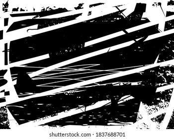 Distressed background in black and white texture with dots, spots, scratches, and lines. Abstract  vector illustration