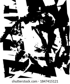 Distressed background in black, and white texture with dots, spots, scratches, and lines. Abstract vector illustration.