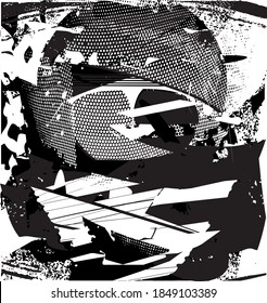 Fondo perturbado en negro y textura blanca con puntos, puntos, arañazos y líneas. Ilustración del vector abstracto.