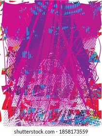 Unterdrückter Hintergrund in schwarz-weißer Textur mit Punkten, Flecken, Kratzern und Linien. Abstrakte Vektorgrafik.