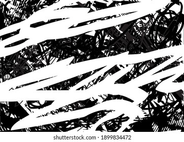 Distressed background in black and white texture with dots, spots, scratches, and lines. Abstract vector illustration.