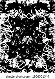 Fondo perturbado en textura en blanco y negro con puntos, puntos, arañazos y líneas. Ilustración del vector abstracto.