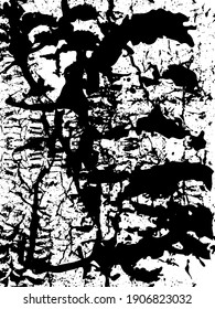 Fondo perturbado en textura en blanco y negro con puntos, puntos, arañazos y líneas. Ilustración del vector abstracto.