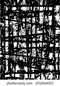 Distressed background in black and white texture with dots, spots, scratches, and lines. Abstract vector illustration.