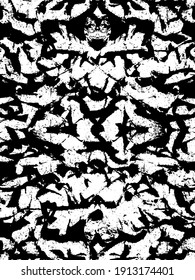 Distressed background in black and white texture with dots, spots, scratches, and lines. Abstract vector illustration.