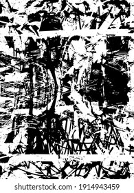 Distressed background in black and white texture with dots, spots, scratches, and lines. Abstract vector illustration.