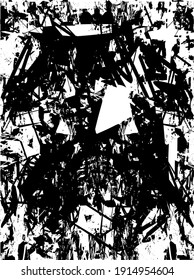 Distressed background in black and white texture with dots, spots, scratches, and lines. Abstract vector illustration.