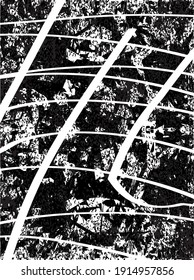 Distressed background in black and white texture with dots, spots, scratches, and lines. Abstract vector illustration.