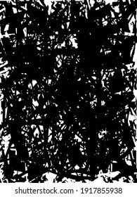 Fondo perturbado en textura en blanco y negro con puntos, puntos, arañazos y líneas. Ilustración del vector abstracto.