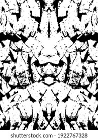 Fondo perturbado en textura en blanco y negro con puntos, puntos, arañazos y líneas. Ilustración abstracta.