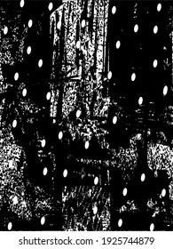 Fondo perturbado en textura en blanco y negro con puntos, puntos, arañazos y líneas. Ilustración del vector abstracto.