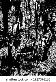 Unterdrückter Hintergrund in schwarz-weißer Textur mit Punkten, Flecken, Kratzern und Linien. Abstrakte Vektorgrafik.