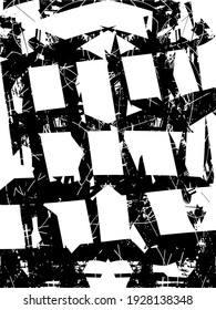Fondo perturbado en textura en blanco y negro con puntos, puntos, arañazos y líneas. Ilustración del vector abstracto.