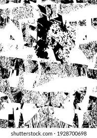 Distressed background in black and white texture with dots, spots, scratches, and lines. Abstract vector illustration.