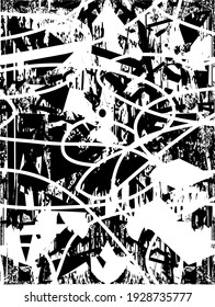 Distressed background in black and white texture with dots, spots, scratches, and lines. Abstract vector illustration.