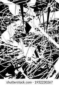 Distressed background in black and white texture with dots, spots, scratches, and lines. Abstract vector illustration.