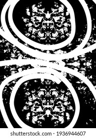 Distressed background in black and white texture with dots, spots, scratches, and lines. Abstract vector illustration.
