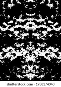 Unterdrückter Hintergrund in schwarz-weißer Textur mit Punkten, Flecken, Kratzern und Linien. Abstrakte Vektorgrafik.