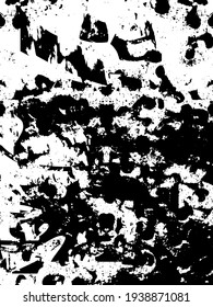 Distressed background in black and white texture with dots, spots, scratches, and lines. Abstract vector illustration.